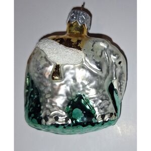 Vintage blown Glass Christmas ornament Poland 2.5 in Elephant Gold Silver Green